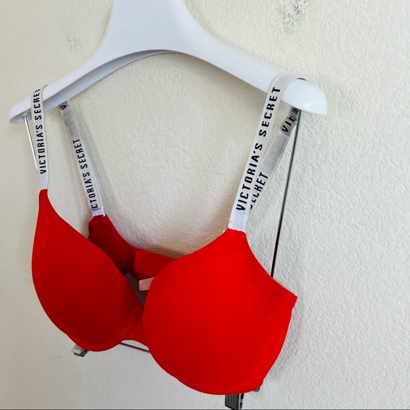 Victoria’s Secret Red & White Logo Strap T-Shirt Lightly Lined Demi Bra - Picture 3 of 10
